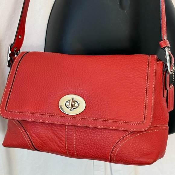 Coach 2008 Hampton Flap VGUC Pebbled Leather Convertible Crossbody Orange/Salmon - Picture 2 of 8